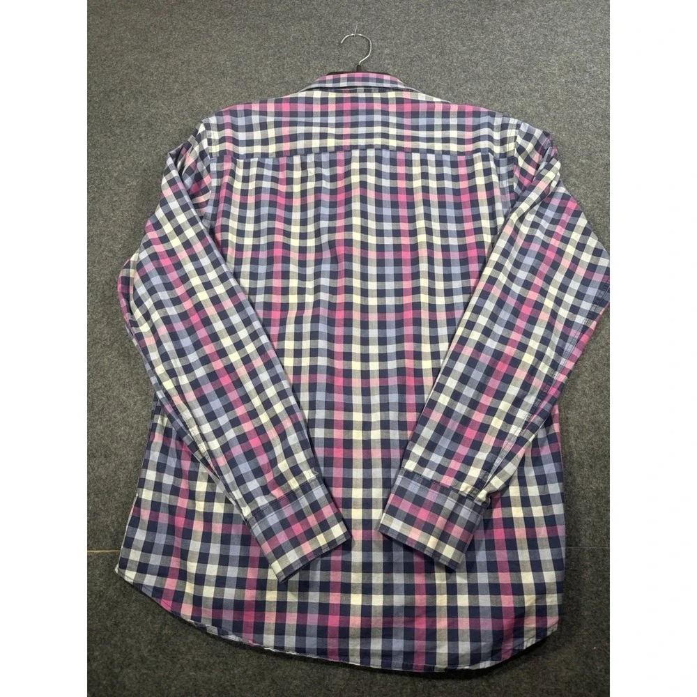 Bugatchi Shaped Fit Plaid‎ Herringbone Long Sleeve Button Down Shirt Small